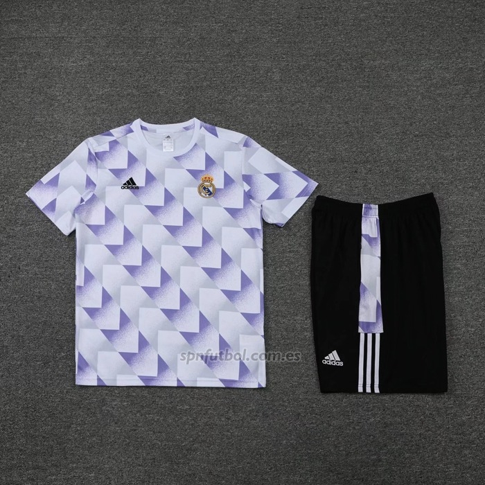 Chandal del Real Madrid Manga Corta 2022-2023 Blanco y Purpura - Pantalon Corto